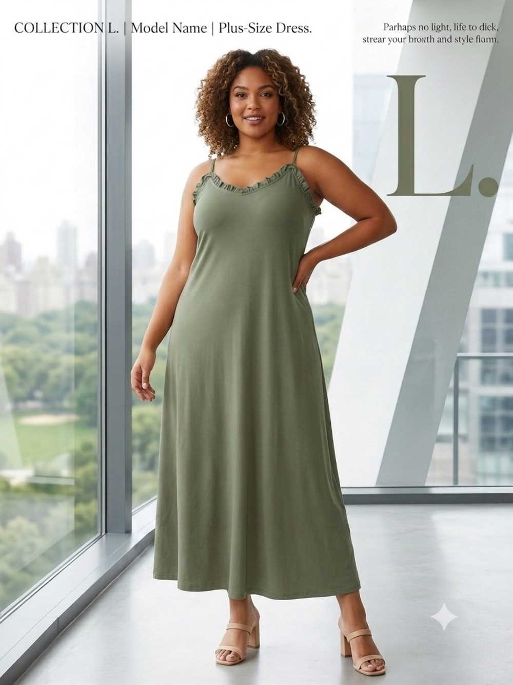 a new day Olive Green Ruffle-Trim Slip Dress
